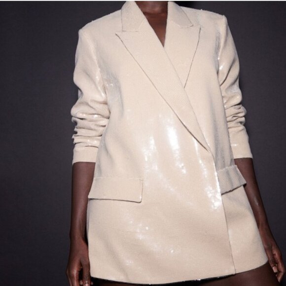 H&M Light Beige Sequined Jacket in Beige Size M - Picture 3 of 7